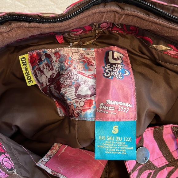 Burton snowpants snowboarding/skiing pink & brown graphic print, waterproof, 5/6 - Picture 6 of 13